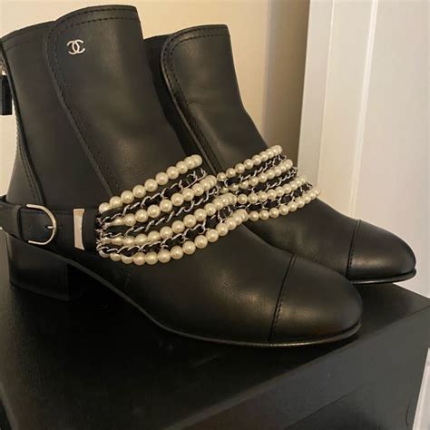 chanel booties with pearls|chanel black canvas heel boots.